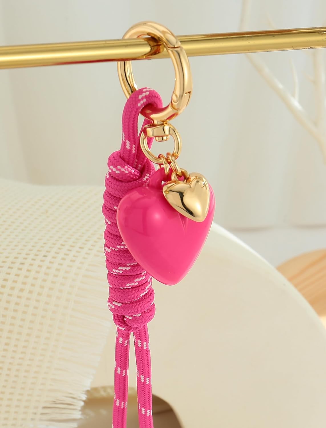 Heart Bag Charms for Backpacks Knot Rope Keychains Cute Heart Keychain Vintage Pink Keychains Purse Charms for Handbags Tote Bags Women Accessories - Image 7