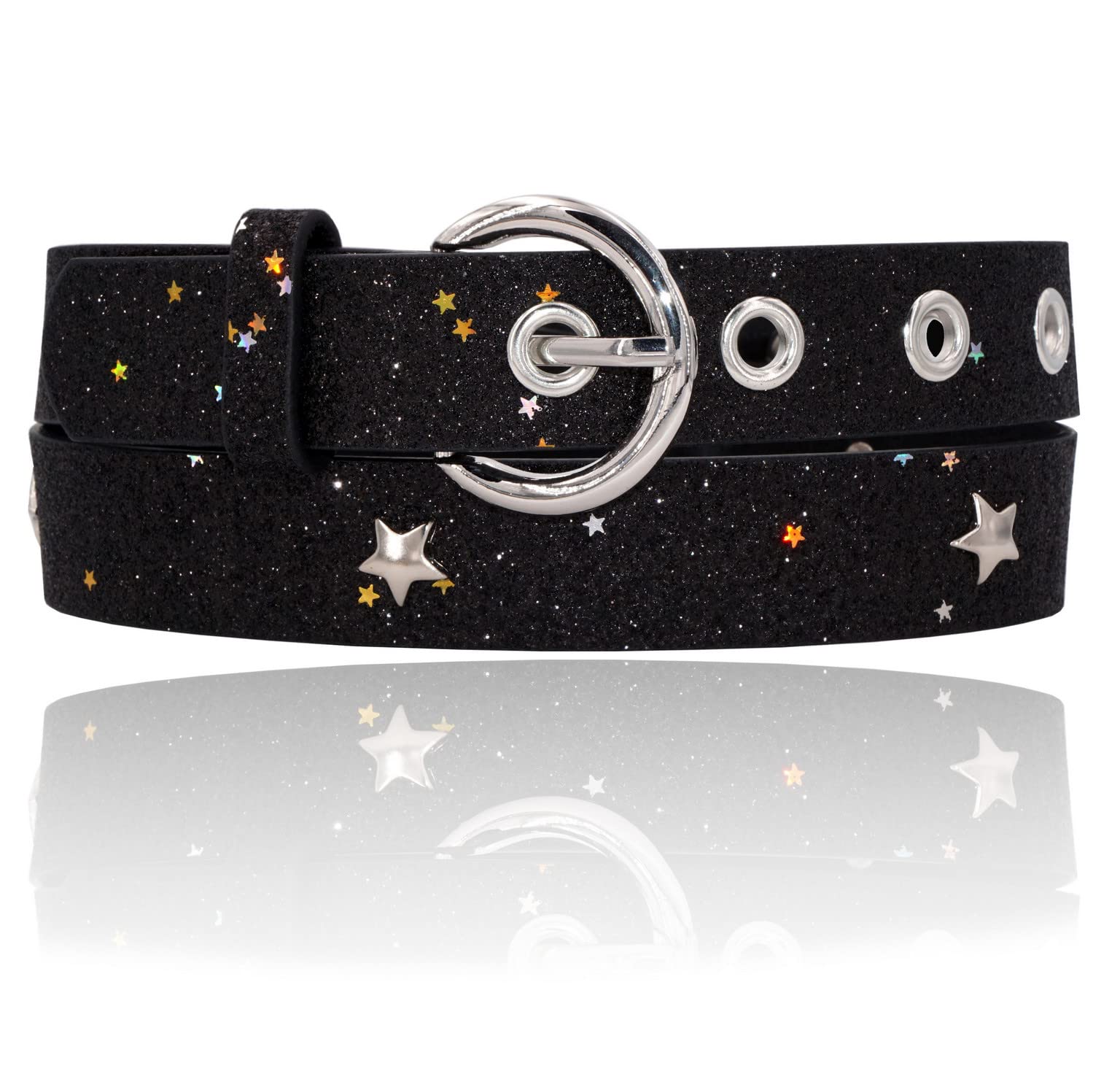 EANAGOSuperstar Glitter Belt for Children - Modern Children's Belt with Star Studs for Girls - Belt Children Girls
