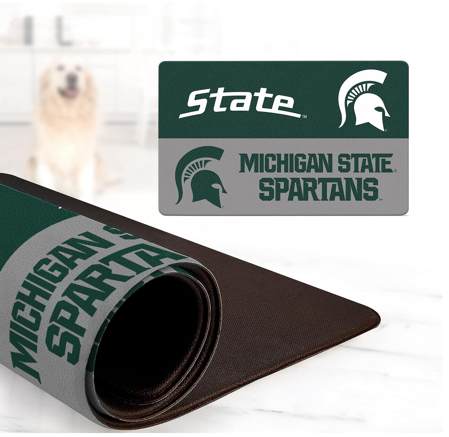 Michigan State Spartans Food and Water Placemat for Dogs and Cats | 16" x 28" | Non-Slip | Water-Proof