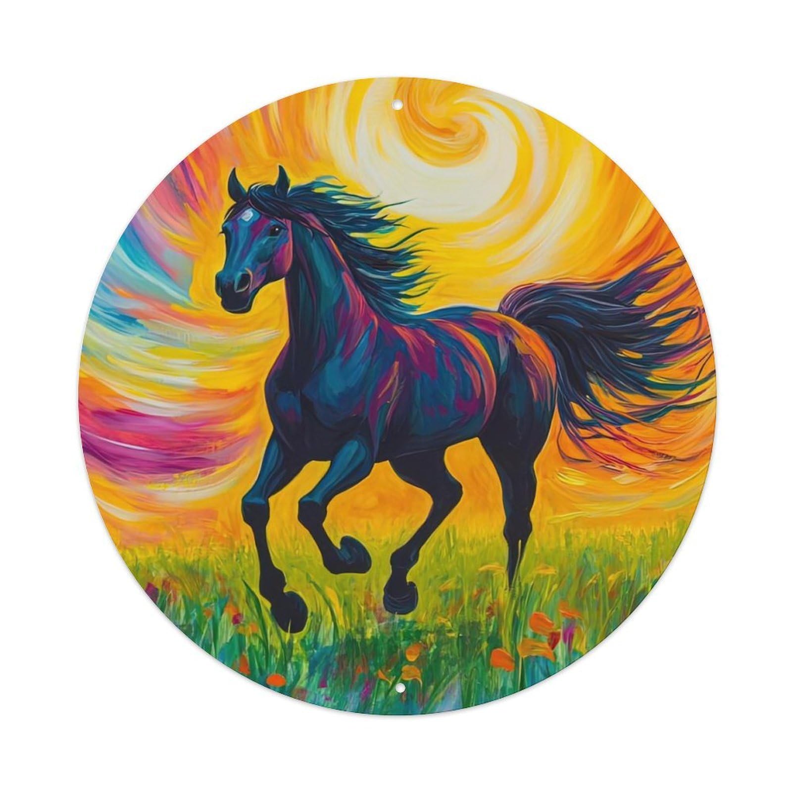 Animal Artwork The Black Horse of The Prairie Vintage Metal Tin Sign Plaque Wall Decor for Cafe, Club Bar, Office, Garden Metal Poster 8x8Inch