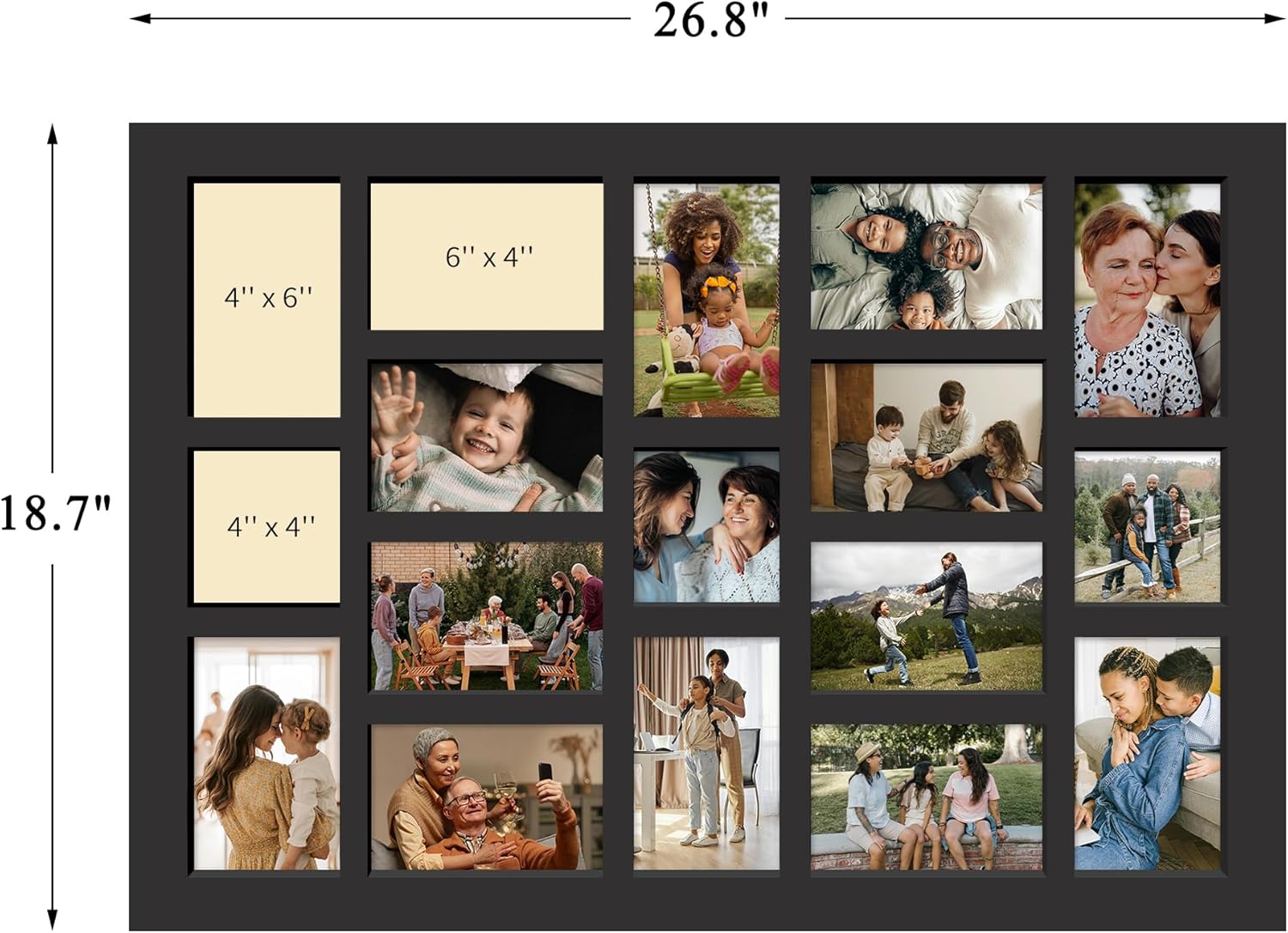 J.M.Deco 17 Opening Collage Picture Frame for Wall Decor, One-piece Photo Frame Collage Gallery Wall Hanging for 4x6 Photos, 4x4 Photos, Ideal Christmas Gift, Black 17 Opening Black