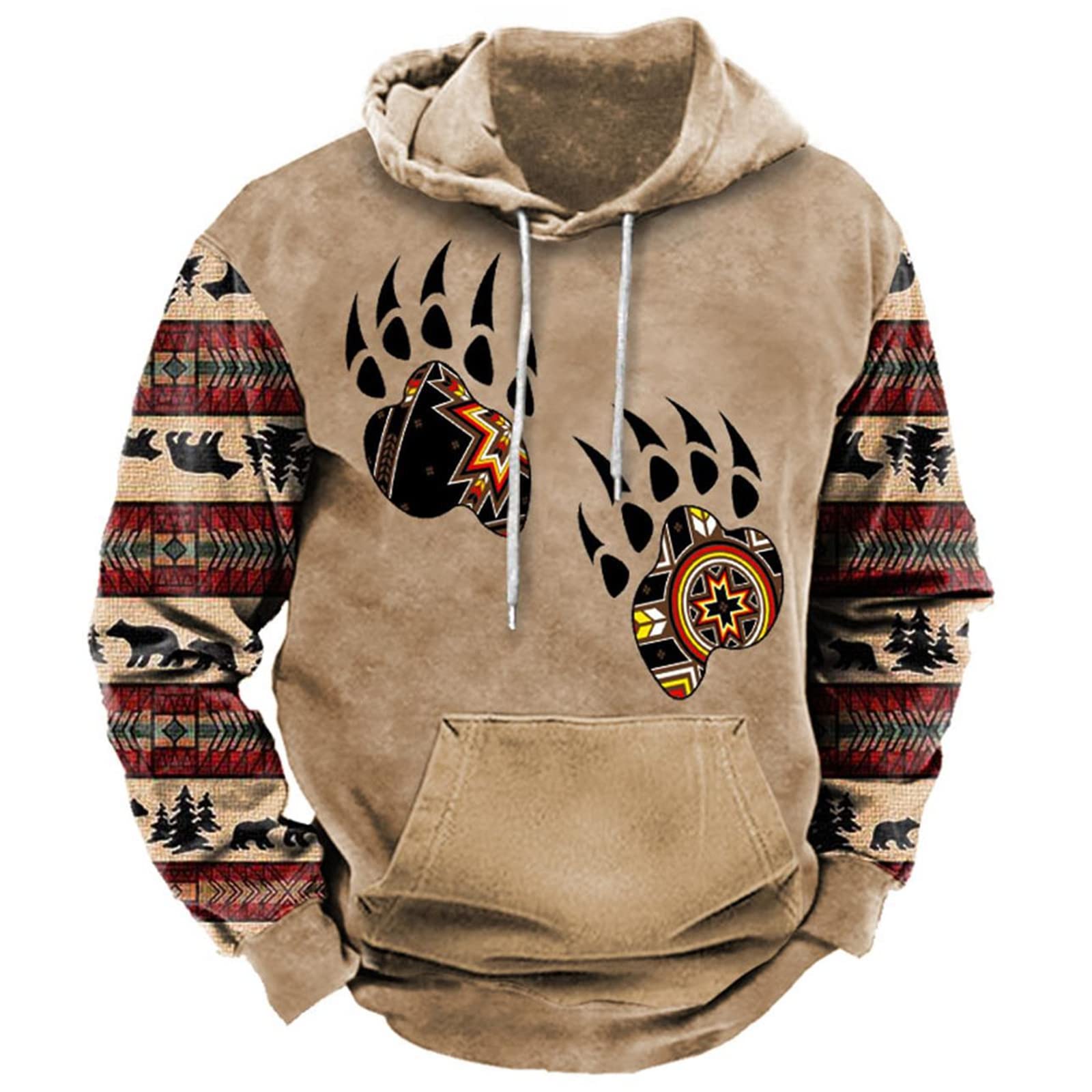 Keephen Men's # 2 Retro Hoodies - Casual Native Indians 3D Printed Hooded Sweatshirt Drawstring Pullover With Pocket