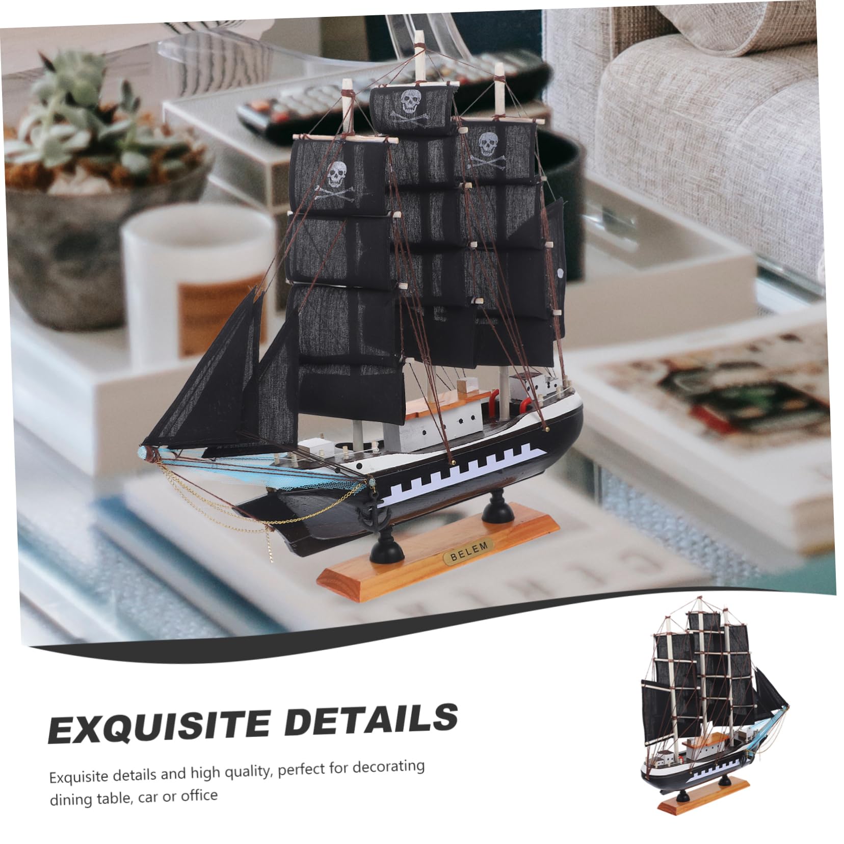 UKCOCO Modelo de Barco Pirata de Madera 33cm Decoración Marítima para Oficina y Entrada Estilo Único y Material Madera Tela