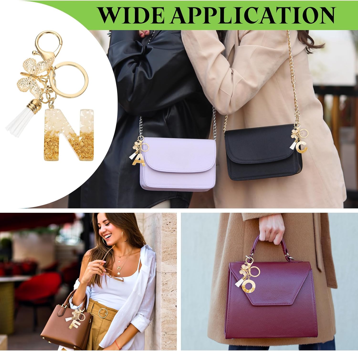 uxcell Initial Letter Keychains, Resin Cute Butterfly Tassel Pendant Accessory for Women Alphabet Key Ring - Image 6