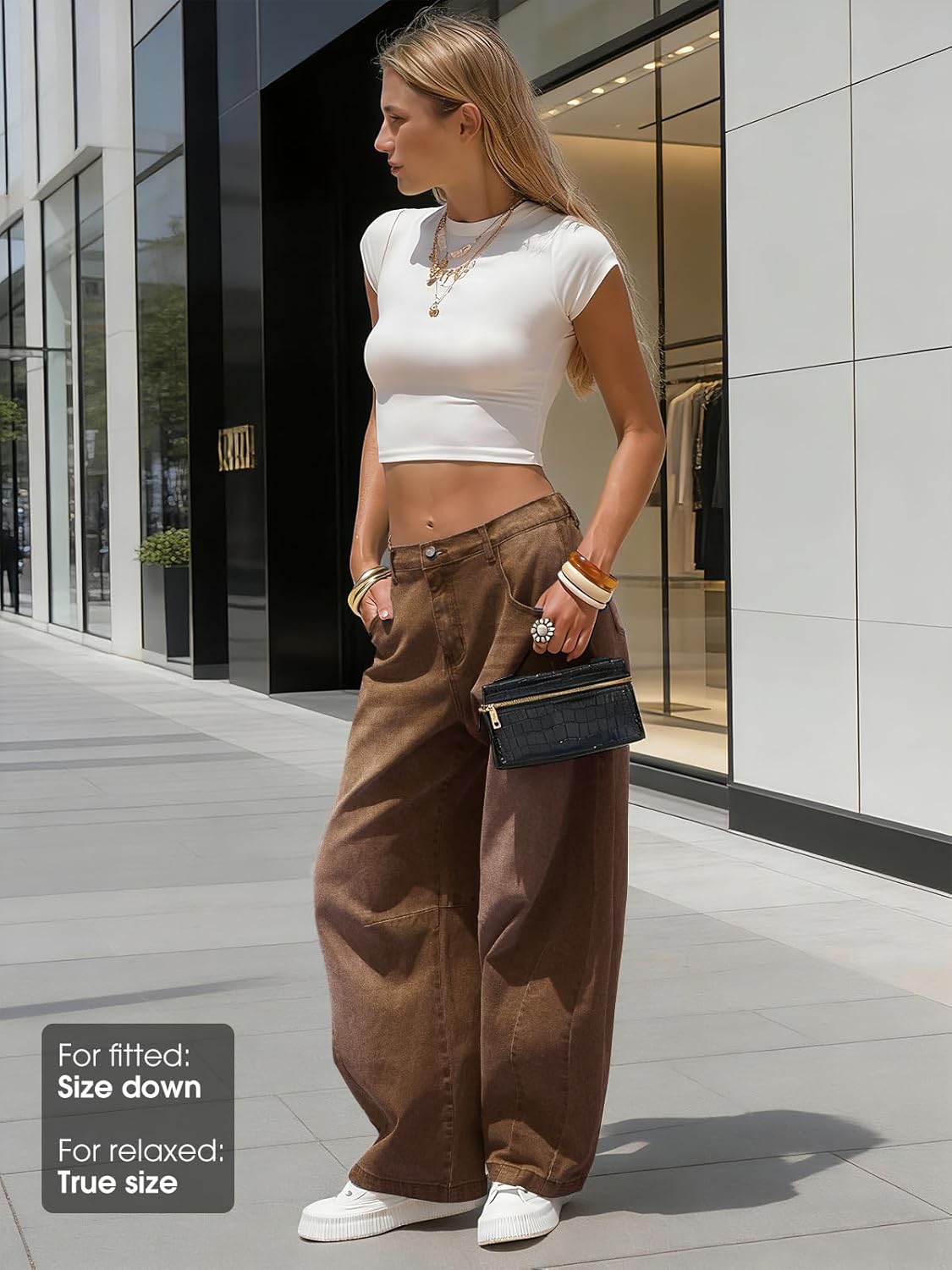 EXLURA Womens Barrel Jeans Wide Leg Y2K Boyfriend Denim Pants Hip Hop Vintage Baggy Jeans Cotton Mid-Low Elastic Waist Pants - Image 6