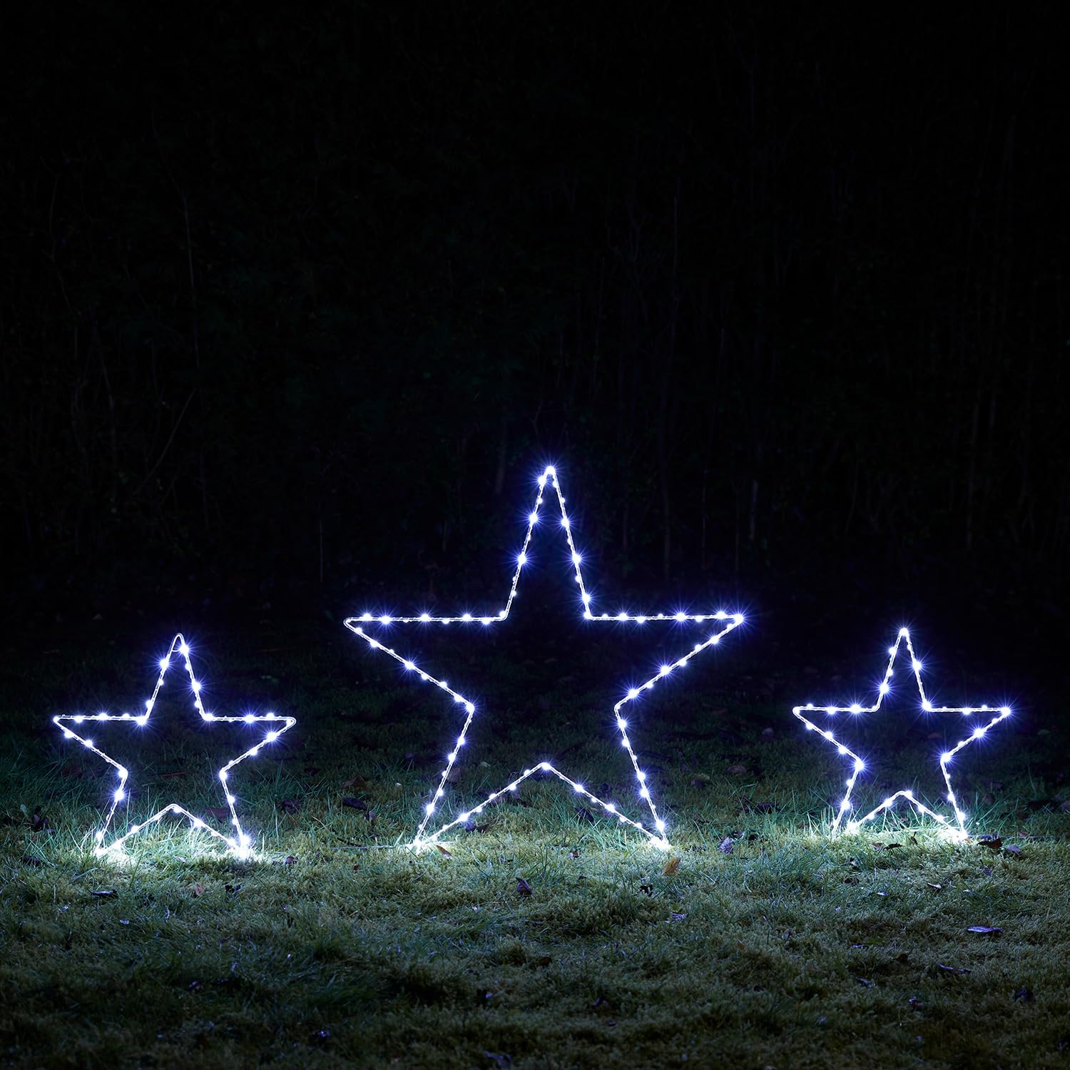 Lights4fun 3er Set Dual LED Stern Silhouetten mit Timer warmweiß Strombetrieben Weihnachtsdeko Außen