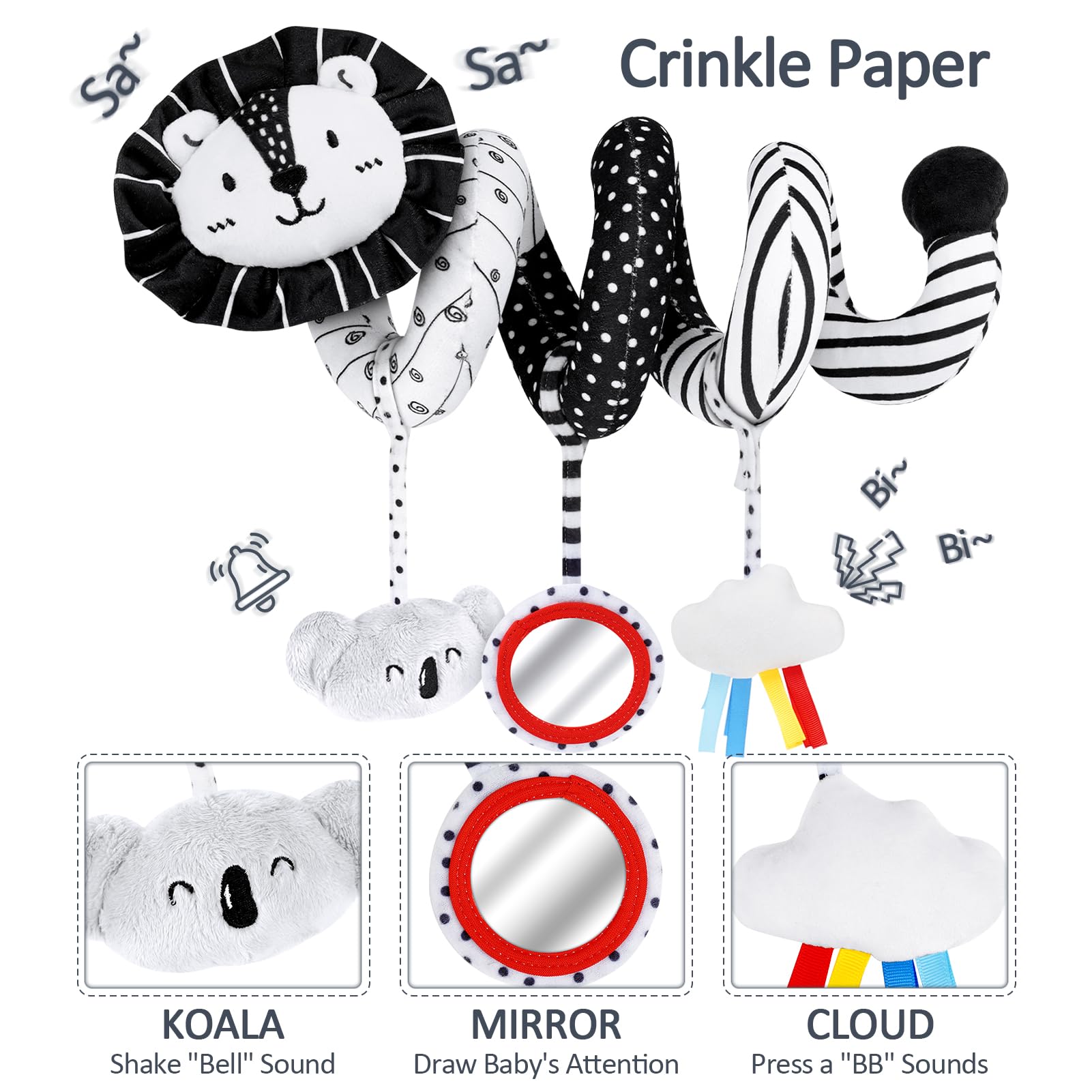 Joyreal High Contrast Baby Toys for Newborn, Black and White Baby Sensory Toys with Car Seat Toys,Infant Toys with Black White Cards Book, Montessori Toys for Baby Gifts