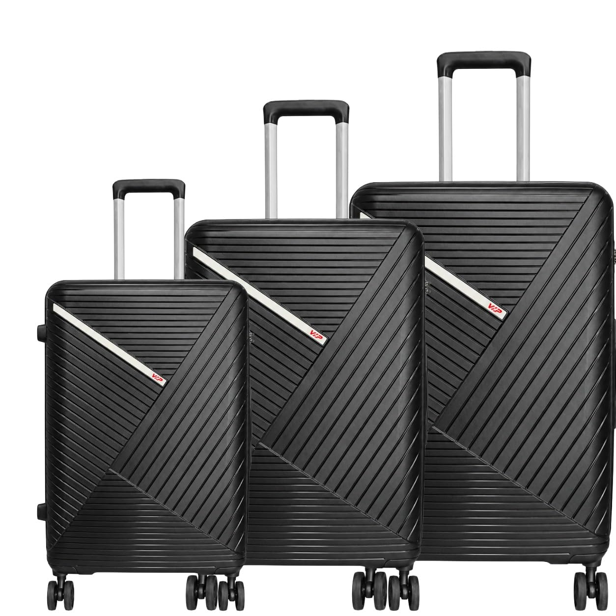 3 Pc Set 55 Cms, 65 Cms & 77 Cms Small, Medium & Large Polypropylene (PP) Hard Sided 8 Spinner Wheels Luggage/Trolley Bag with, Organizer and 5 Years International (Jet Black)-image-10