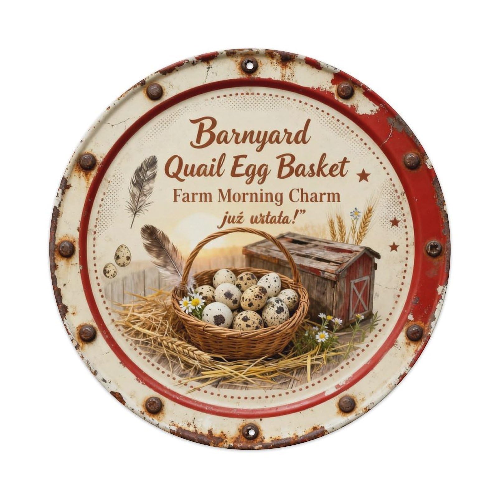 Barnyard Quail Egg Basket Metal Tin Sign Plaque