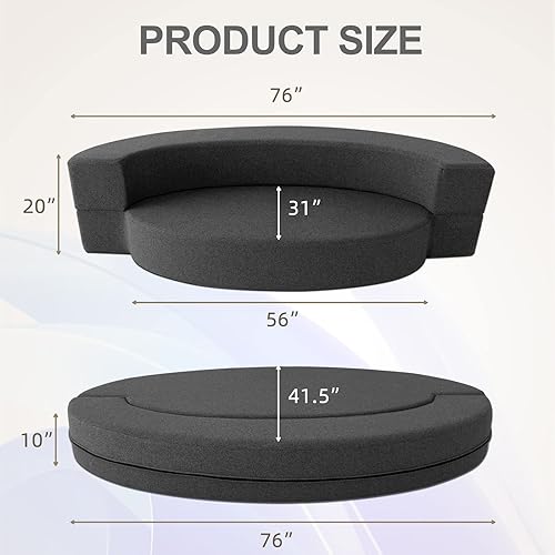 Miniatura 10 de Sofá cama plegable de tamaño individual con almohada de espuma viscoelástica, silla convertible para cama, futón perezoso para sala de estar, gris