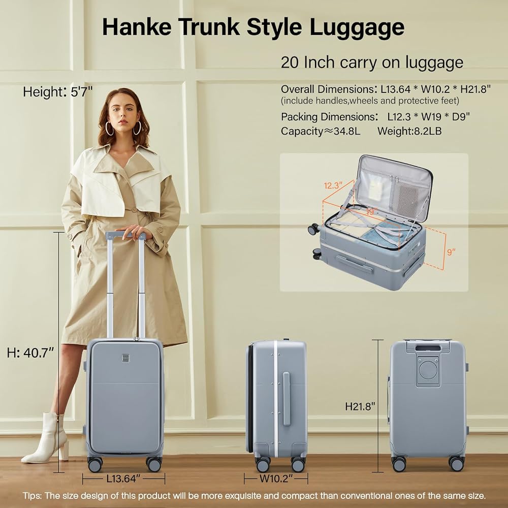 Amazon.com | Hanke 20 Inch Carry On Luggage with Cup Holder and