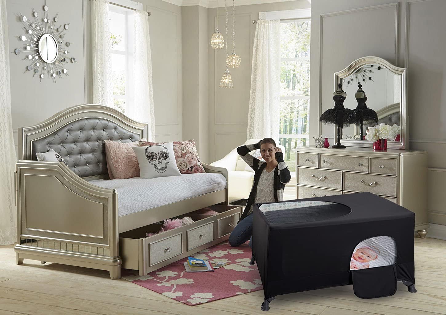 Pack N Play Crib Blackout Cover, Breathable Canopy Tent Darkening Crib Netting for Indoor Or Outdoor Portable Stretchy Blackout Tent to All Standard Rectangular Beds : Baby