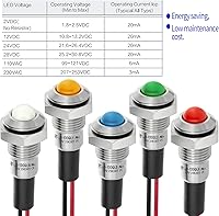 Vista 6 de 8 mm 0.31" Mini Luz Indicadora Impermeable IP67 Señal de Lámpara de Metal Cúpula de Acero Inoxidable 12V-24V CC/CA Luz Piloto LED con Cable de 140 mm