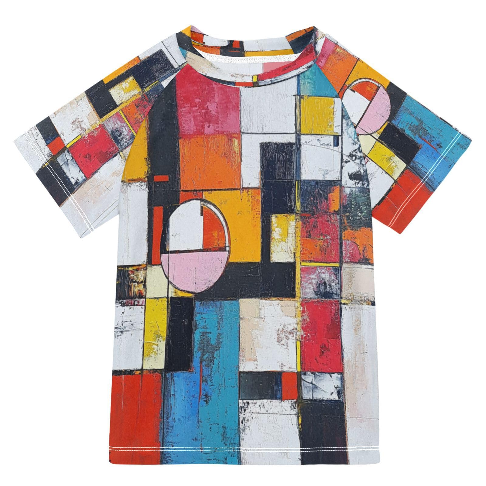 Boys Sun Shirts UV Protection Short Sleeve Rash Guard Swim Shirt Graffiti Art Water Shirt Rashguard 7-8T,86