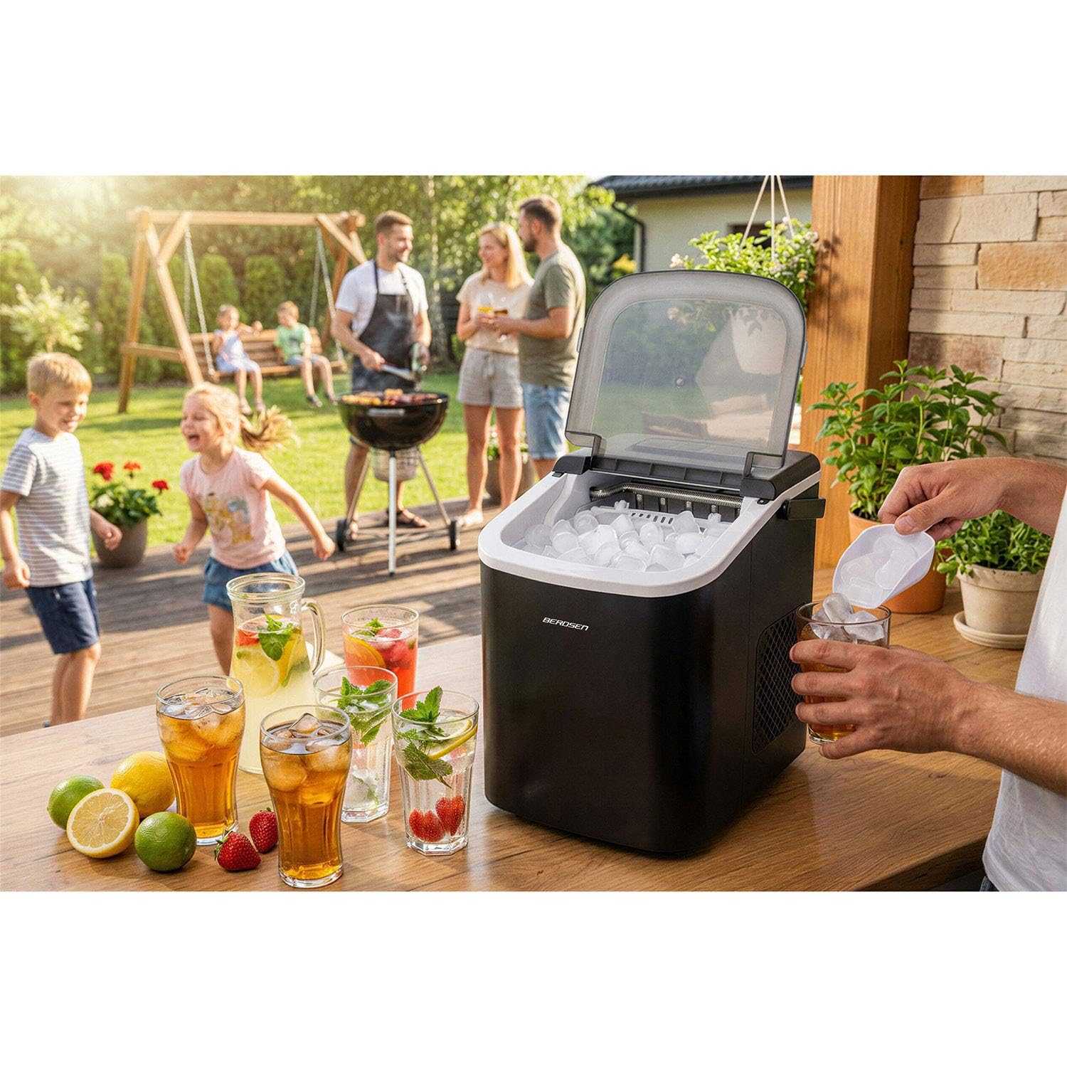 Berdsen Máquina de cubitos de hielo 12 kg/24 h – 9 cubitos de hielo en 6 – 8 minutos – Máquina para cubitos de hielo con 2 tamaños S y L – Compacta para cócteles, bebidas y bebidas – Autolimpiable