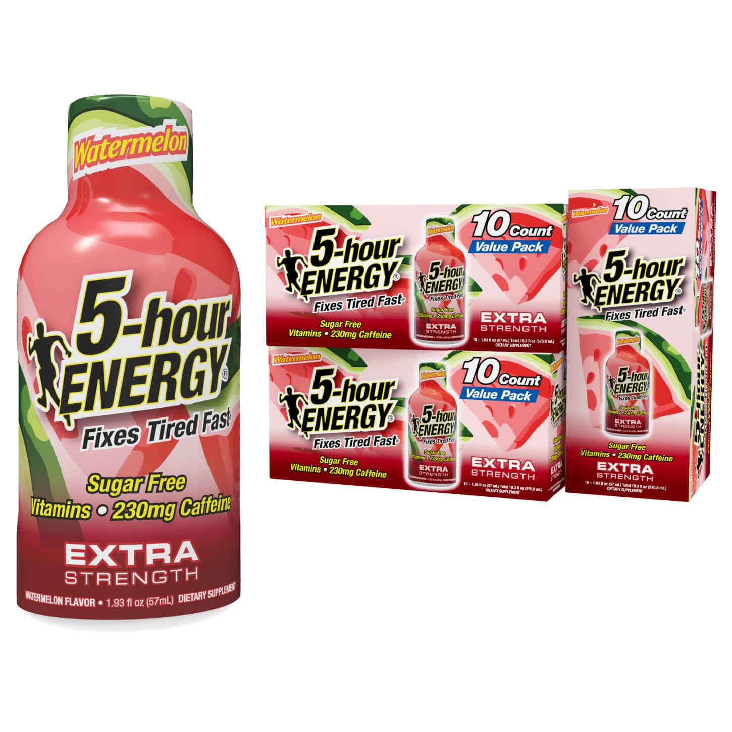 5-hour ENERGY Extra Strength Energy Shot Watermelon Flavor 1 93 oz 30 Count Zero Calories Sugar-Free 230 mg
