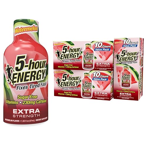 5-hour ENERGY Extra Strength Energy Shot, sabor a sandía, 1.93 onzas, 30 unidades, cero calorías y sin azúcar, 230 mg de energía con cafeína,