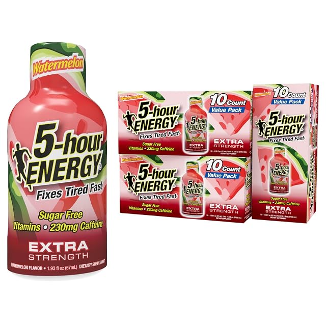 5-hour ENERGY Extra Strength Energy Shot Watermelon Flavor 1 93 oz 30 Count Zero Calories Sugar-Free 230 mg