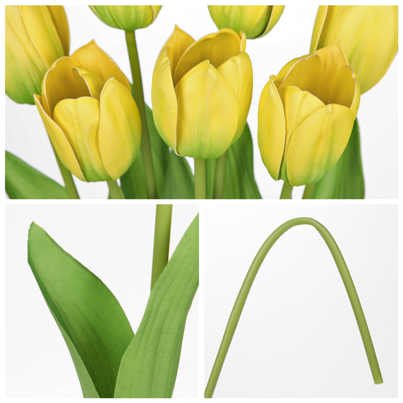 Arborus Pack of 10 Artificial Tulips 50 cm Artificial Flowers Tulips Like Real Yellow Decorative Tulips for Vase Artificial Spring Flowers Flower Arrangement for Table Shelf Decoration Indoor Living Room Bedroom Dining Room Product Image 3