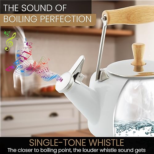 Miniatura 7 de Chantal SVEN - Tetera silbante esmaltada sobre acero con mango de madera natural, 1.4 cuartos de galón, color rojo manzana