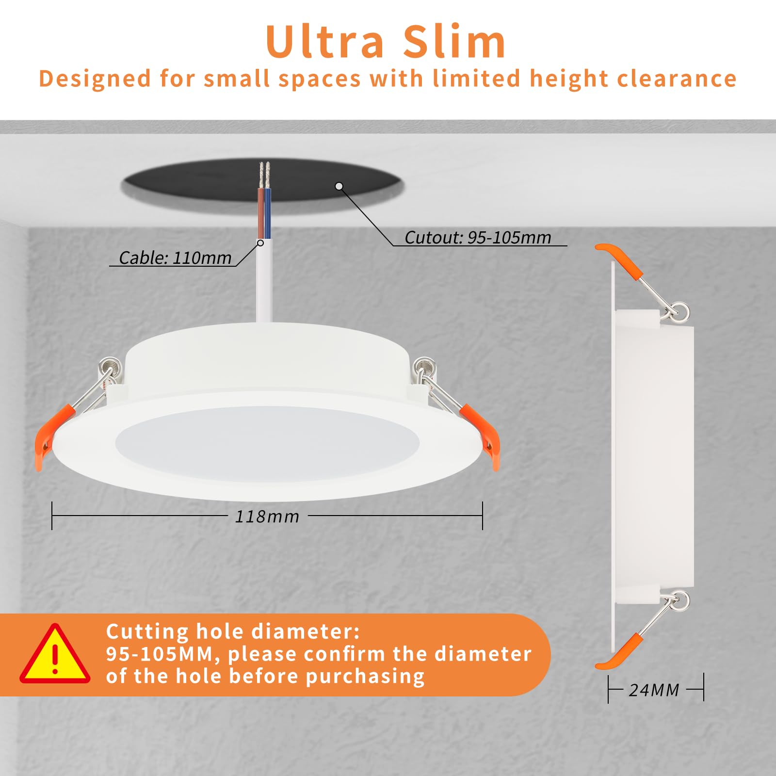 Downlight LED Techo Empotrable Extraplano Redondo, 7W 700LM, Blanco Natural (4000K) IP44, Corte 95-105mm, Foco Empotrable LED Techo Ojo de Buey, 20 Pack