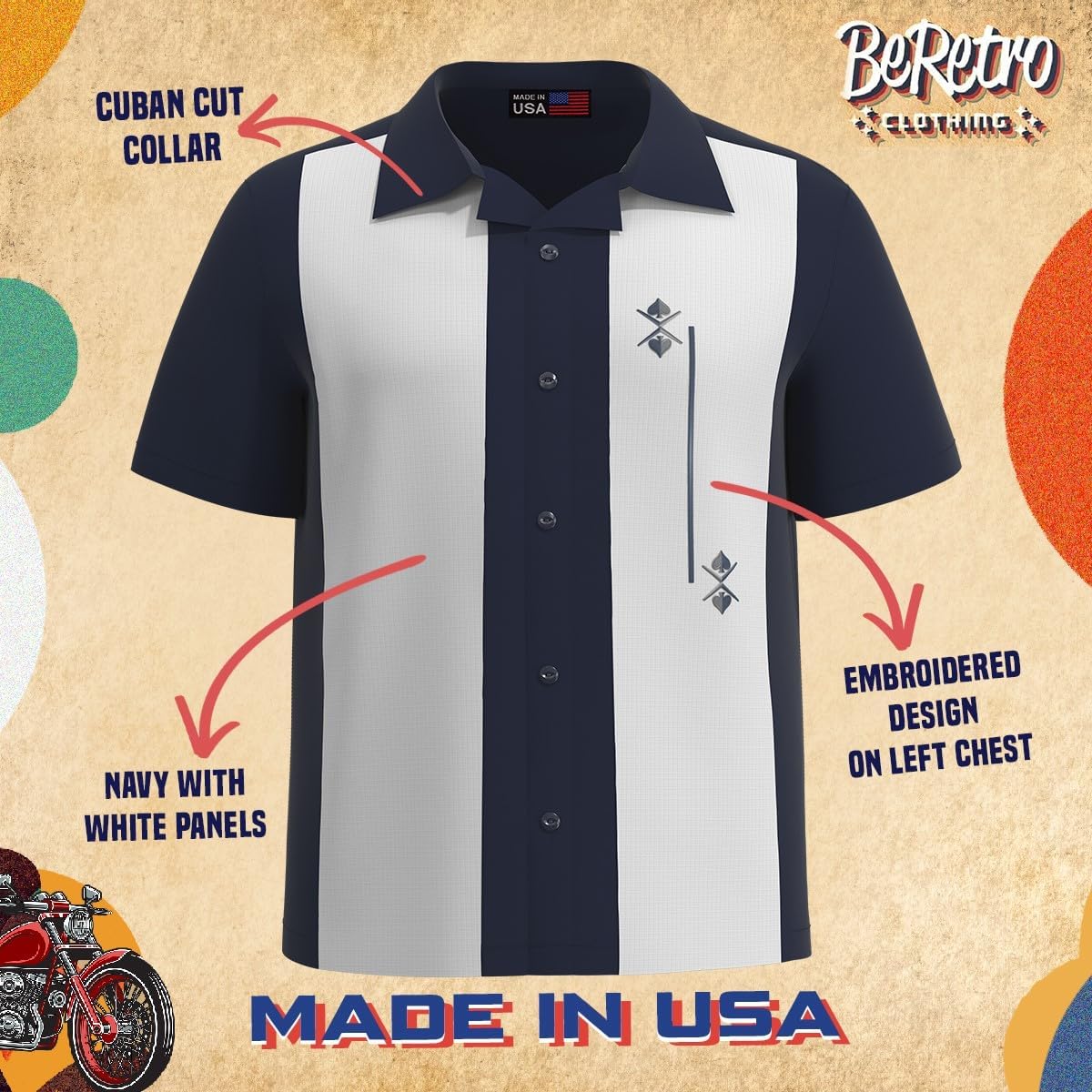 Men's Camp Cuban Short Sleeve Button-Down Bowling Camp Shirt ~ Vintage, Casual
