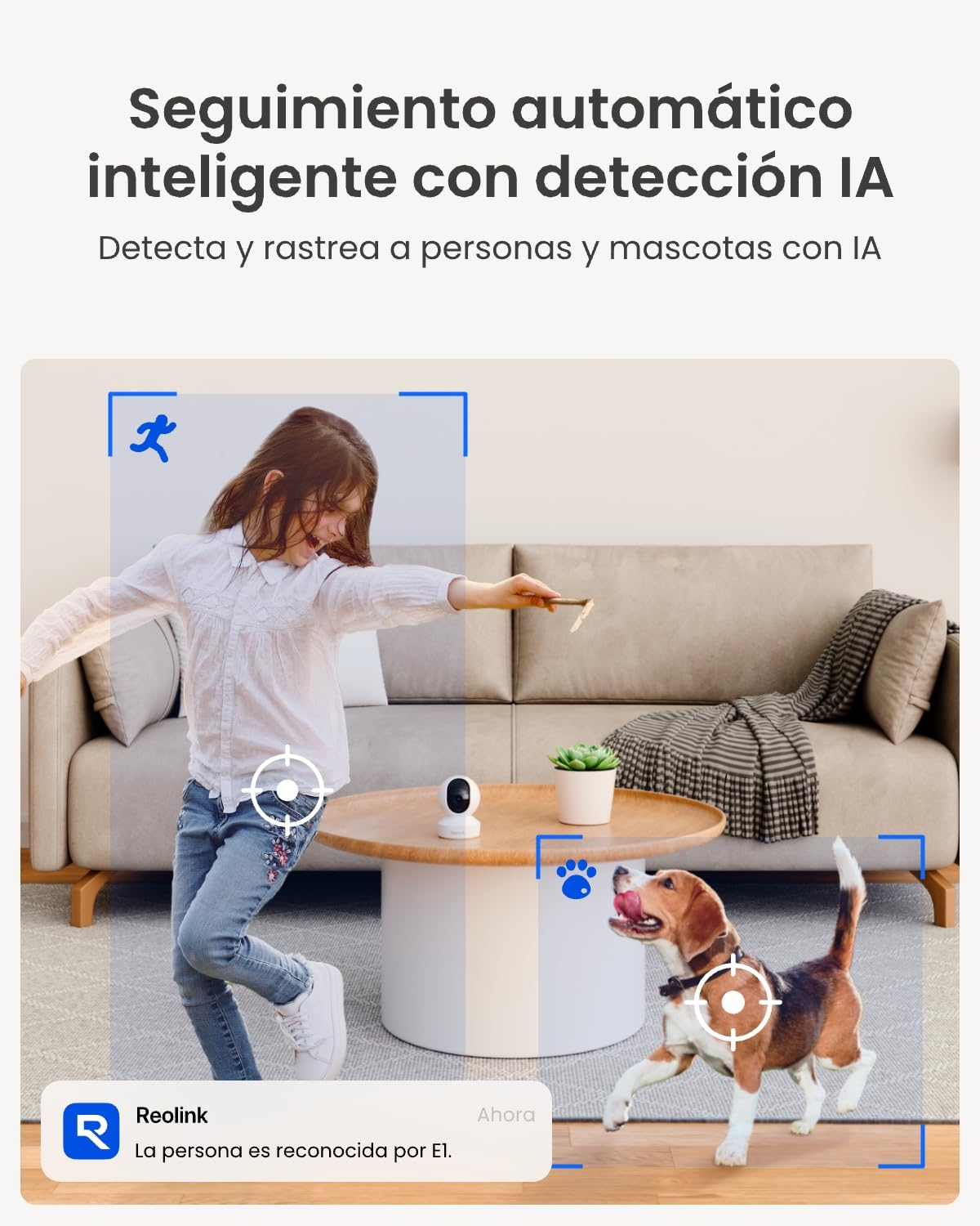 Reolink 2K Camara Vigilancia WiFi Interior, 360° View, Seguimiento Automático, Visión Nocturna, Camara Vigilancia Domicilio WiFi con Detección Inteligente, Audio Bidireccional, Baby Monitor, E1 4MP