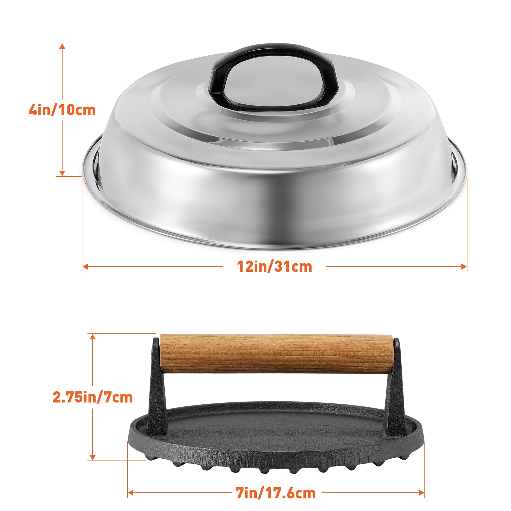 Accessori per Barbecue, Coperchio Rotondo in Acciaio Inox da 30,5 cm, Cupola, griglia Rotonda in ghisa, Kit per Hamburger, Pancetta, Bistecca, Ideale per Blackstone Camp Chef Flat Top Grill