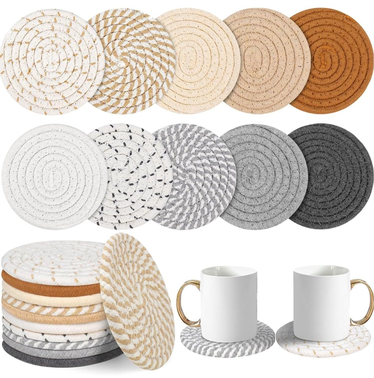 VRB Dec 12pcs Coaster Set/Tea Coasters Set for Dining Table,Dinner Table,Office Table,Coasters for Cups. (Jute Coaster Set of 12)-image-13
