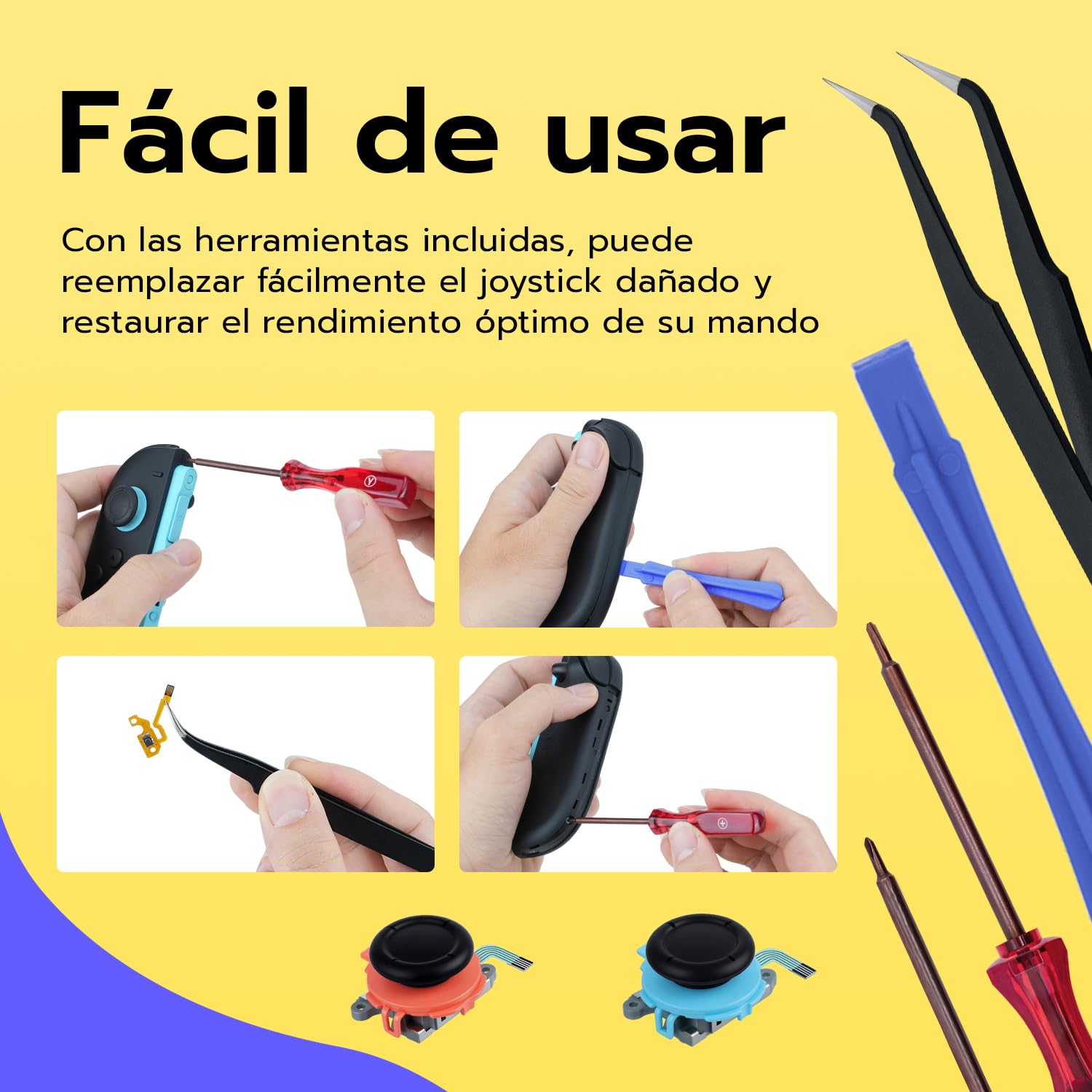 Wigearss Joystick Analógico 3D de Repuesto [2 Piezas] y Kit de Herramientas de Reparación para Mandos Joy-Con de Nintendo Switch 2