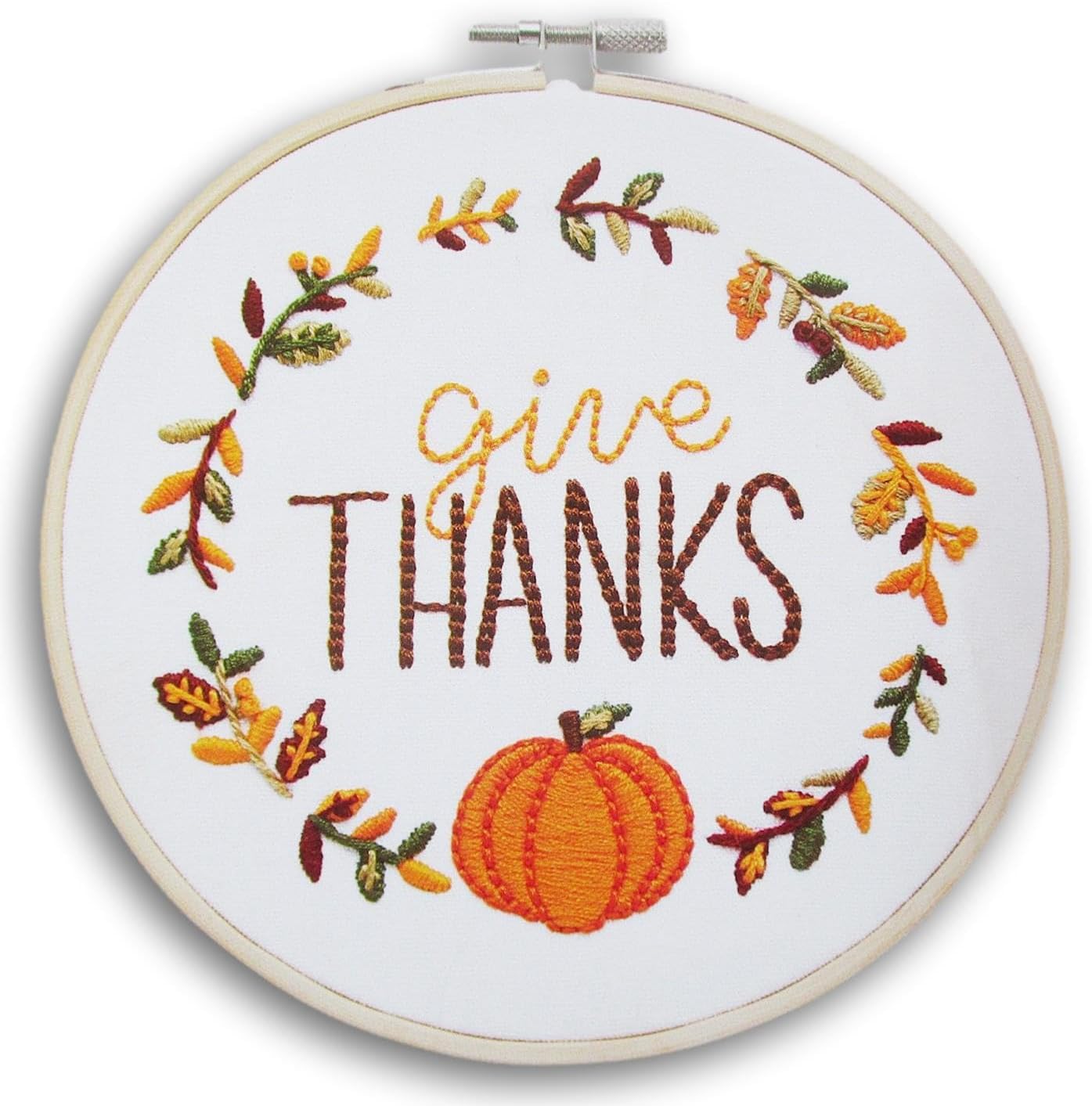 Fall Crafts Thanksgiving Embroidery Kit with Hoop and Cross - Makes One 6 Inch Piece