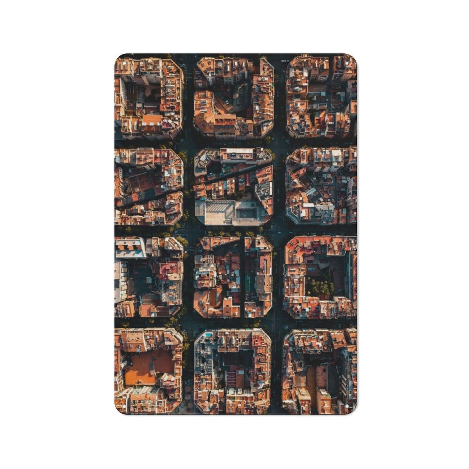 Junmoney Barcelona Puzzle Rustic Tin Wall Plaque 30X20cm For Studio Or Craft Room, For Garage, Workshop And Man Cave Decoration