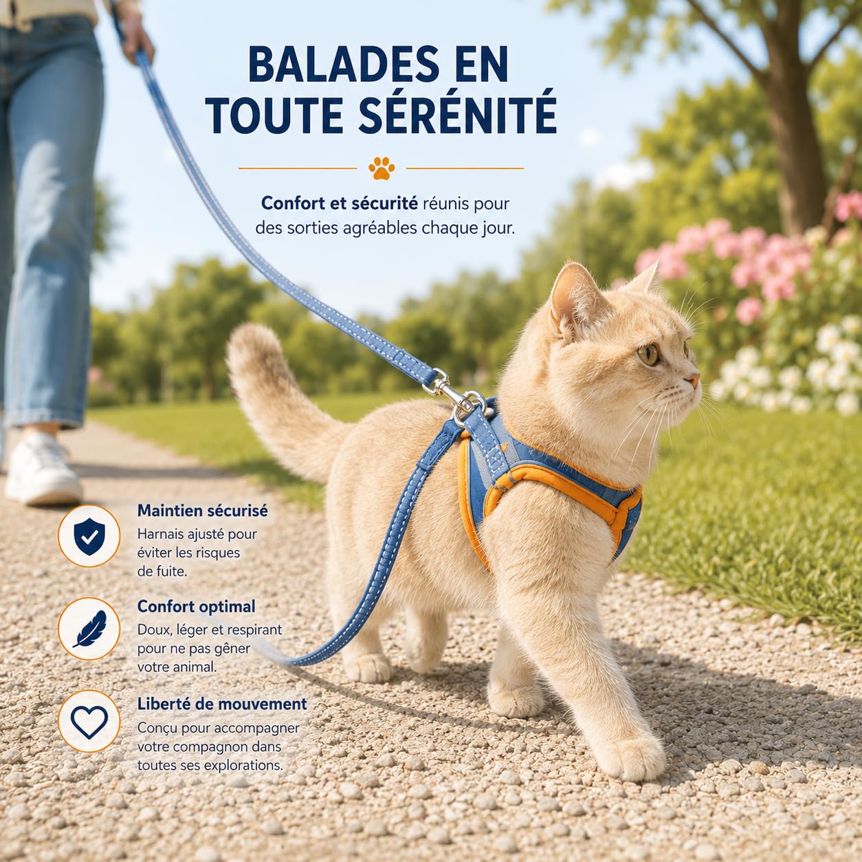 Ma Boutique Chat Harnais Anti-Fugue avec Laisse, Modèle Facile à Enfiler, Ajustement Confortable pour Promenade, Jardin et Voyage (Orange,L (4-7kg))
