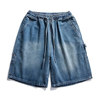 Korean Style Men's Blue Baggy Denim Shorts Street Workwear