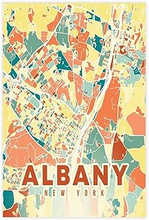 Albany New York City Map Travel Poster Canvas Posters Wall Art Bedroom Office Room Decor Gift Unframe 12x18inch