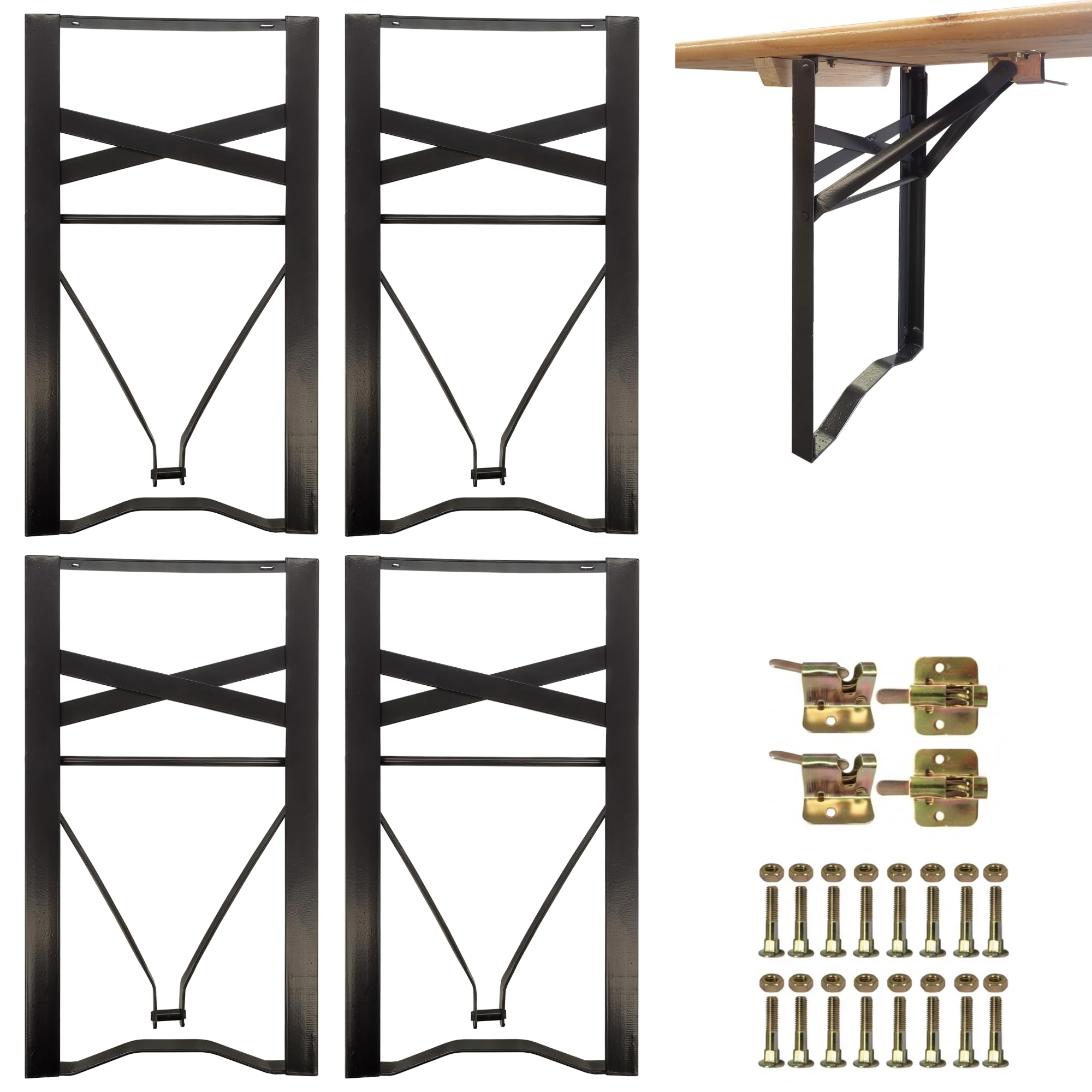 Metal Brasserie Bench Leg Height 43 cm for Garden Bench Support and Professional Catering, Universal Mounting Kit Included for Mounting (4 Legs + Kit – Black)