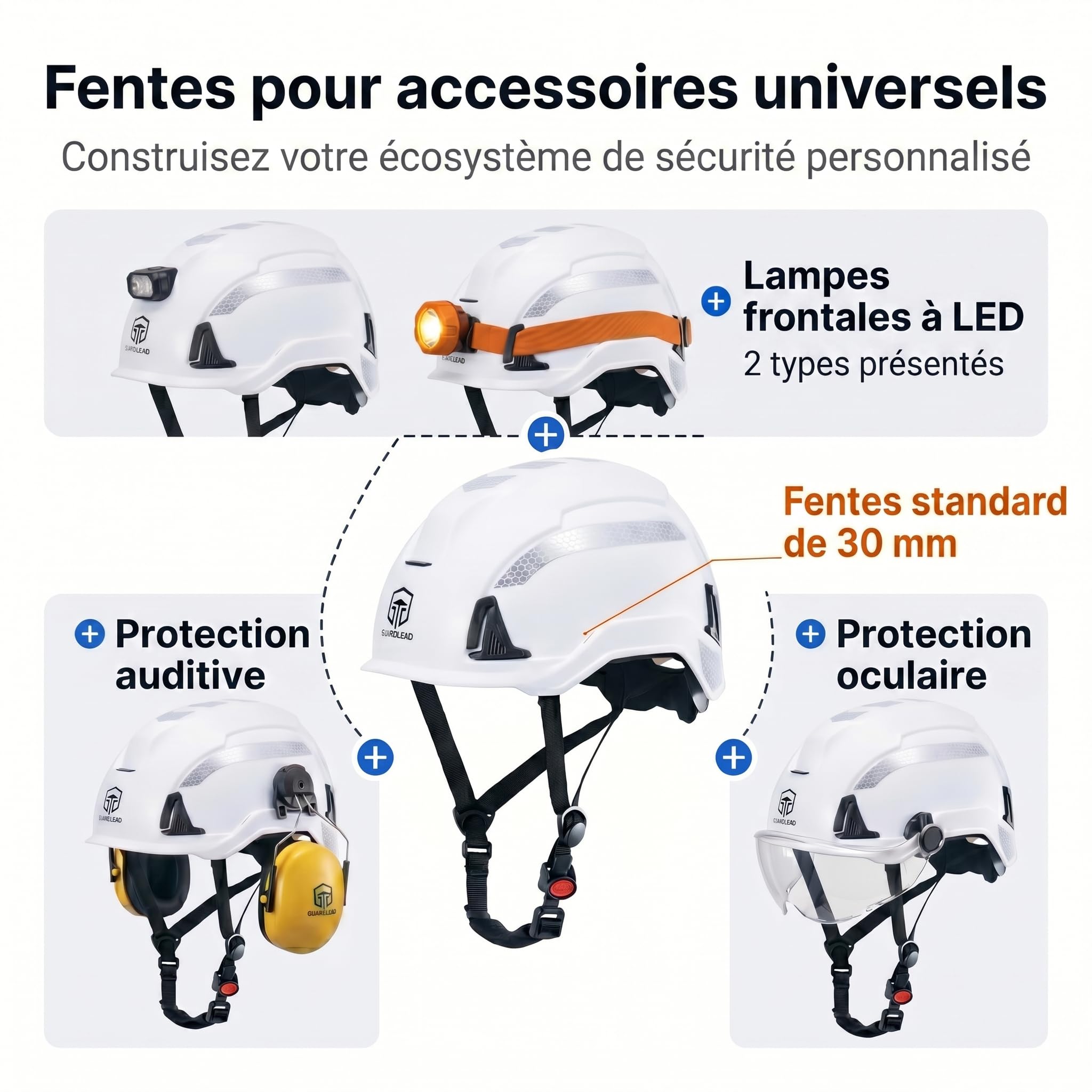 Casque de Chantier en 397& en 50365, Non Ventilé, Visière Courte | Doublure EPS anti-choc, Système d'accessoires modulaire, Isolation électrique, Hautement réfléchissant, Conception légère