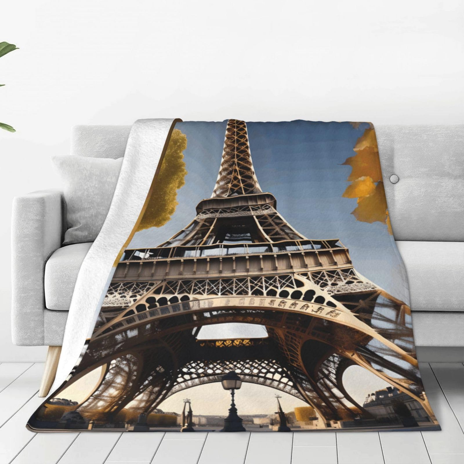 Couverture polaire Tour Eiffel en flanelle légère et chaude pour lit et canapé
