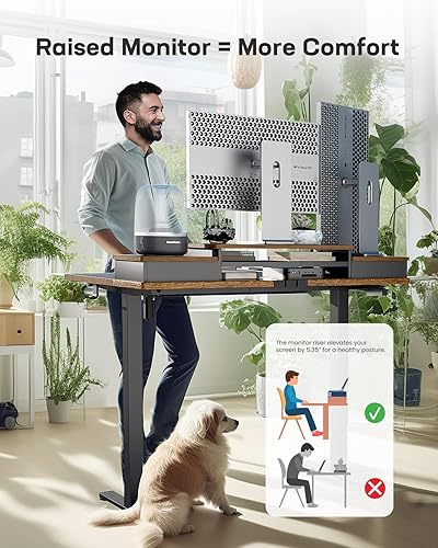 Miniatura 5 de Marsail Escritorio de pie de altura ajustable, escritorio eléctrico de pie de 48 x 24 pulgadas con doble cajón, estación de trabajo ergonómica para