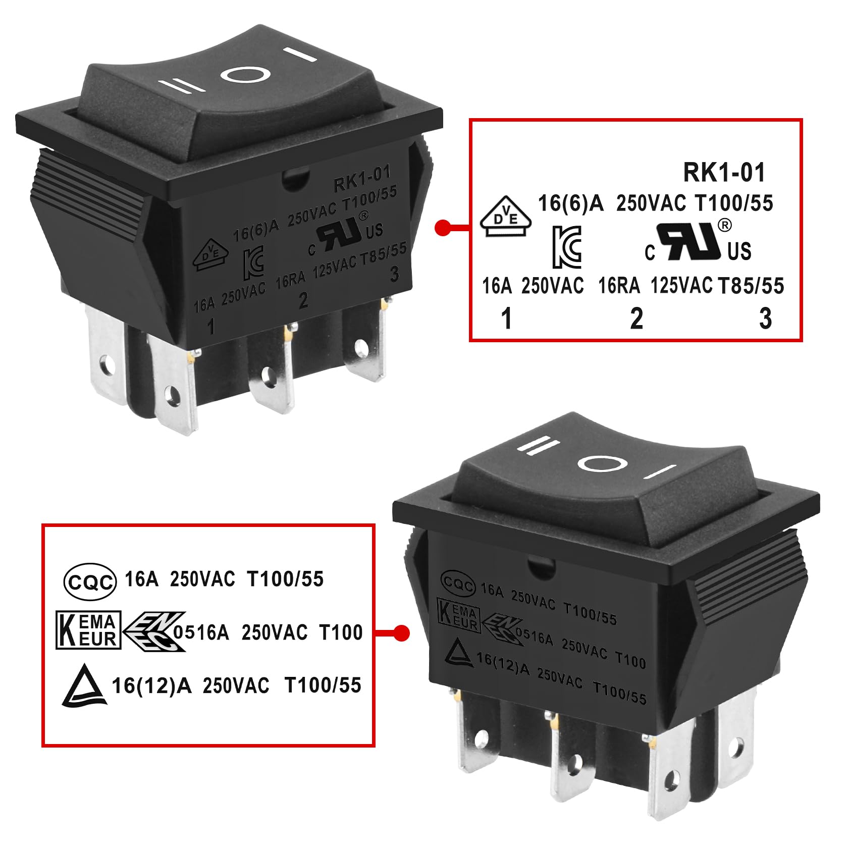 Amazon.co.jp: Heschen ロッカースイッチ, オン/オフ/オン, DPDT