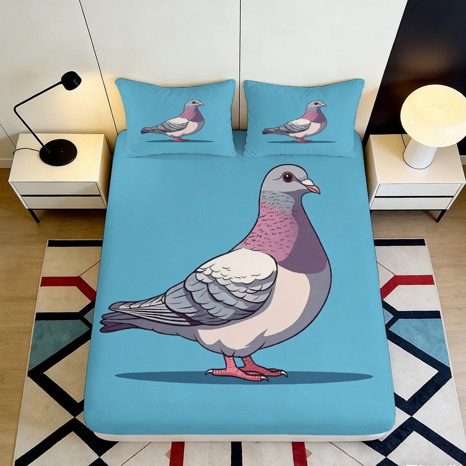 Pnayamiorkfel Style-3 3D Printed Cartoon Pigeon Fitted Sheet Microfiber Soft Blue Birds Graphic Mattress Cover For Bedroom Dorm Decor 90X200x25cm