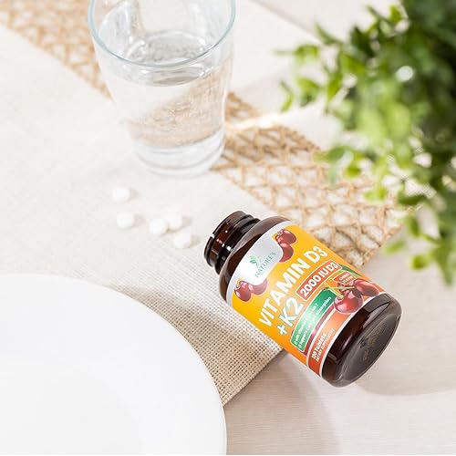 Vista 9 de Vitamina D3 K2 2000 UI Plus con K2 (MK-7) 75 mcg - Suplemento complejo de vitaminas D y K para huesos, dientes, músculos, absorción de calcio, apoya