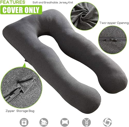 Miniatura 9 de COSMOPLUS - Funda de almohada de cuerpo completo en forma de C para maternidad tela de jersey elástica fresca y transpirable proporciona apoyo para