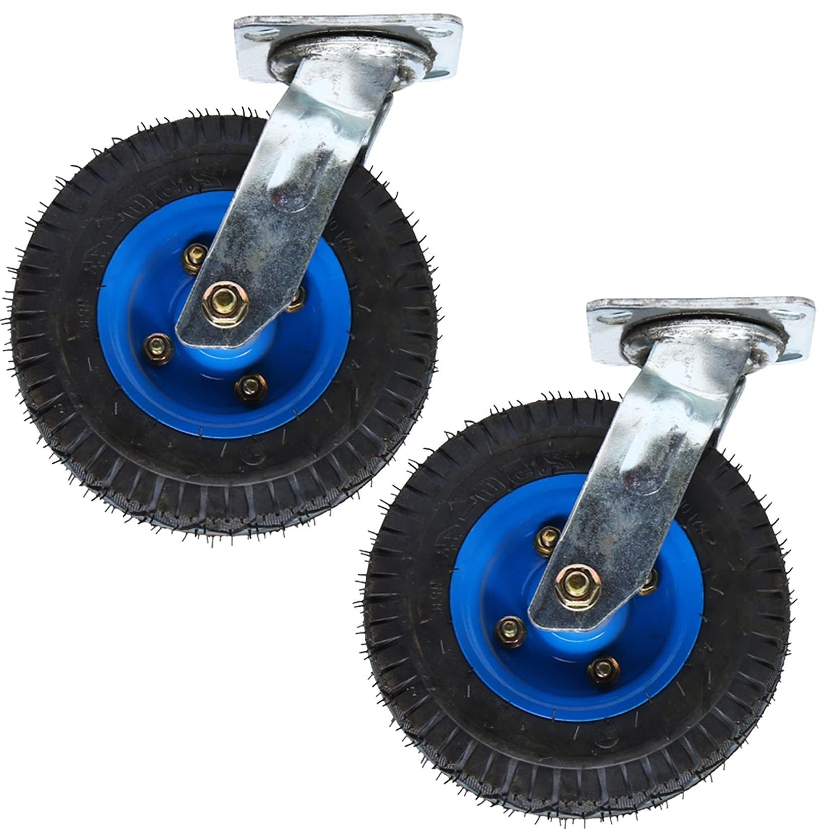 Lot de 2 roues pneumatiques en caoutchouc haute performance de 20,3 cm avec freins, double roulement à billes, mouvement silencieux pour meubles, chariots et établis (Ø 200 mm)