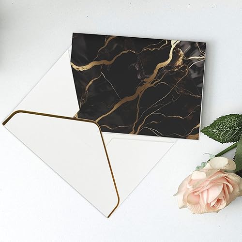Miniatura 9 de YAzgaN Tarjetas de cumpleaños de mármol negro y dorado con sobres, esta tarjeta de felicitación en blanco utiliza papel perlado con borde dorado.