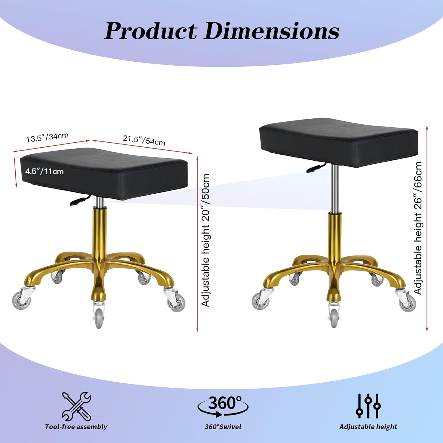 Antlu Rolling Stool with Wheels for Massage Medical Doctor, Heavy Duty Roller Stool for Salon Office Lab Tattoo Artist Spa (Black,450 Lbs Capacity)