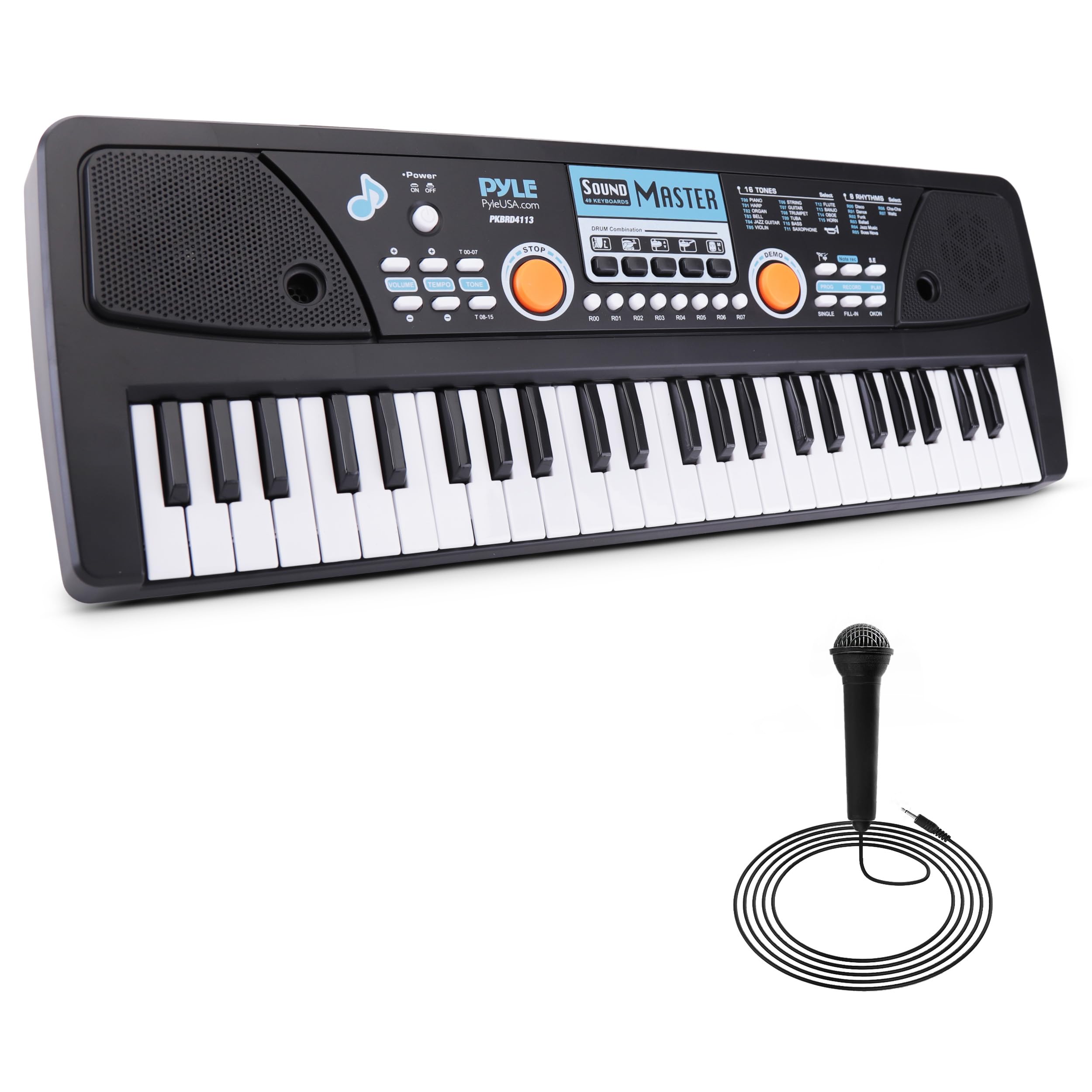 Pyle Electric Keyboard Piano, 49-Key Digital Karaoke Piano with Stereo Speakers, Rechargeable Battery & Wired Microphone, Compact and Portable Keyboard Design, 21" x 7" x 2"