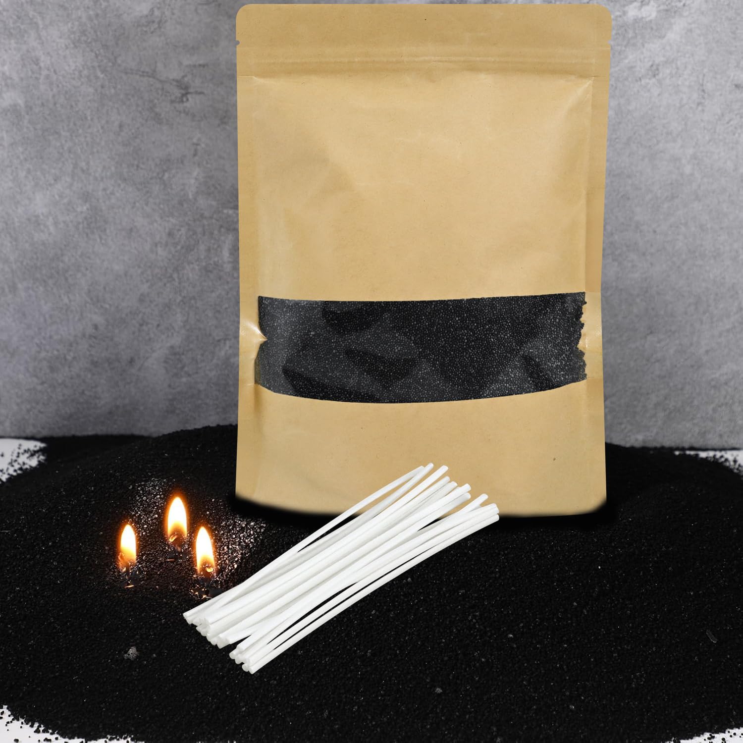 500g Black Pearled Candle Sand and 20PCS Wicks Candle Wax for Candle Making Long Lasting Pearl Powder Snow Wax for Wedding Decor, Thank You Gifts, Christmas