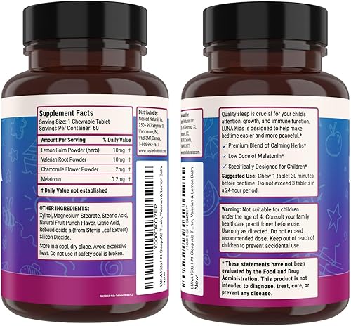 Miniatura 9 de Nested Naturals Luna Kids - Tabletas de ayuda para dormir para niños mayores de 4 años, ingredientes de origen natural, suplemento suave de hierbas