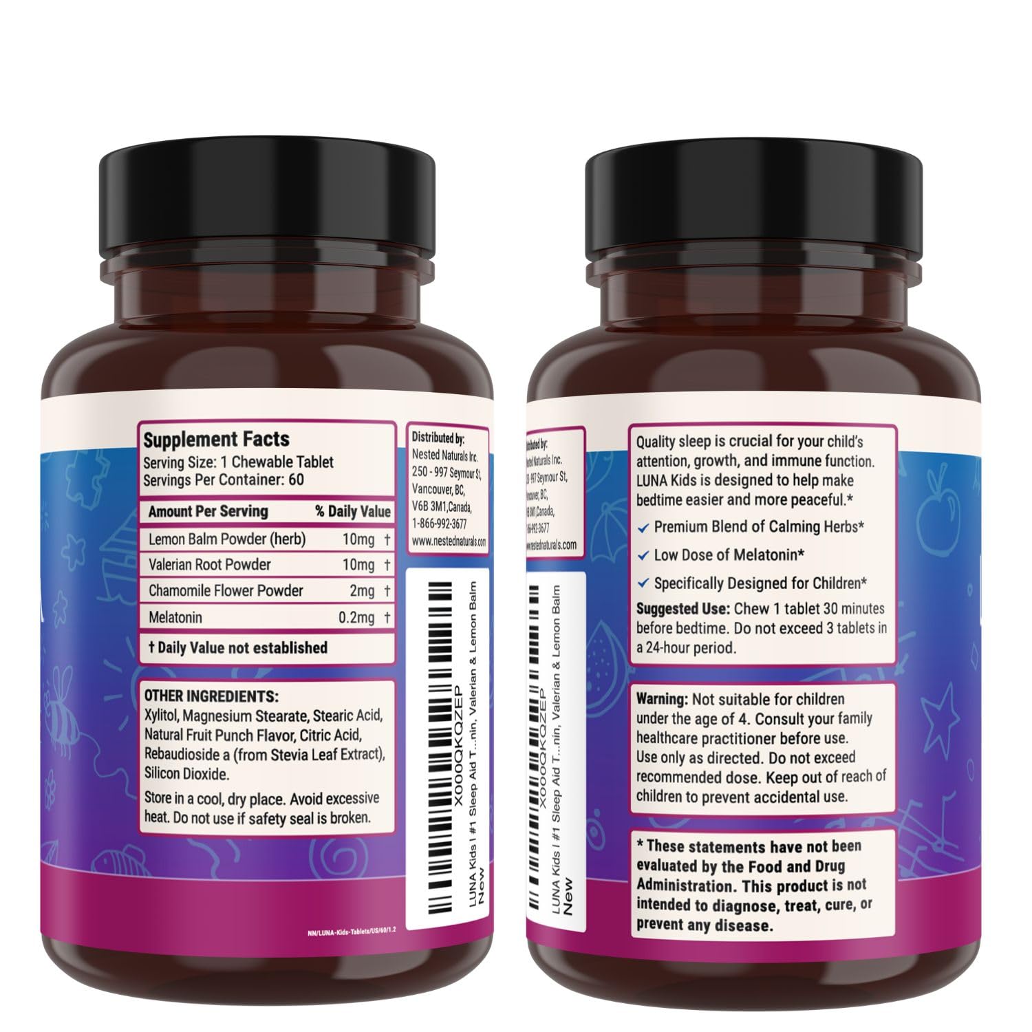Nested Naturals Luna Kids Sugar-Free Sleep Aid Tablets for Children 4+ - Naturally Sourced Ingredients - Herbal Sleep Supplement with Chamomile, Melatonin, Valerian & Lemon Balm - 60 Chewable Tablets — Amazon image 9